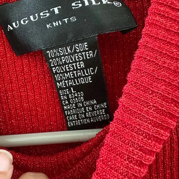 August Silk Silk Blend Red Shimmer blouse size Large - Picture 3 of 6